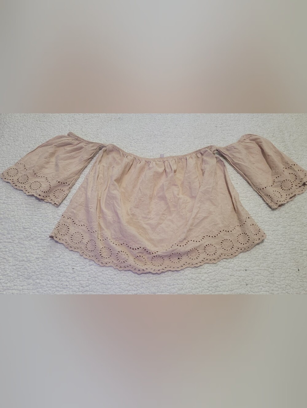 Active USA Off-Shoulder Eyelet Mini Skirt - Beige